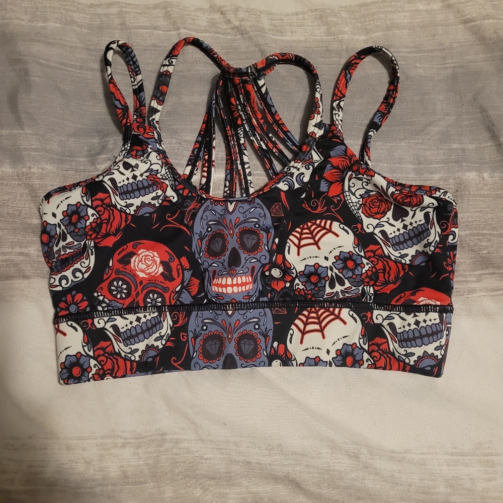 OG CVG Constantly Varied Gear Strappy Sports Bra Sz Small Skulls & Roses